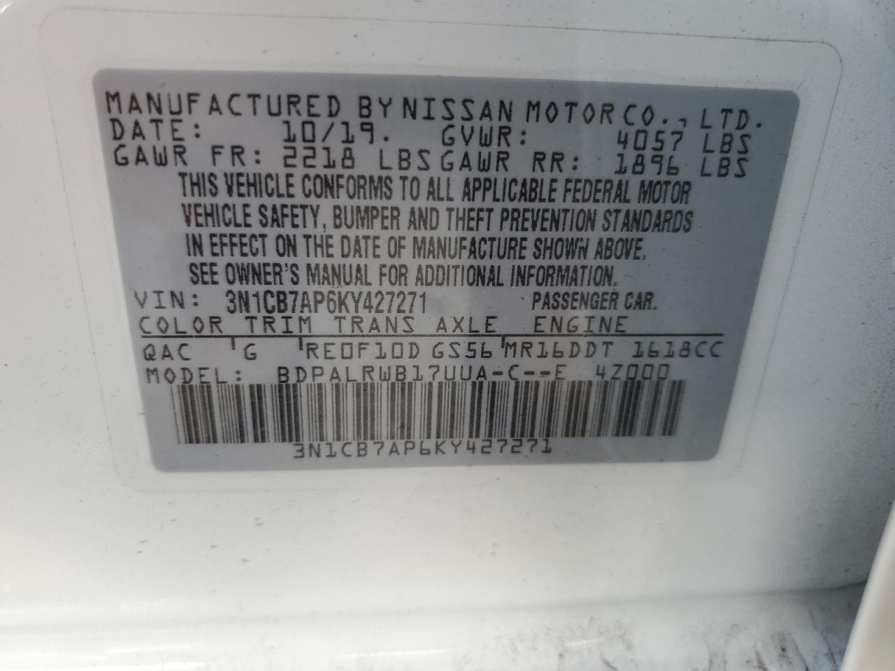 3N1CB7AP6KY427271 2019 Nissan Sentra Sr Turbo