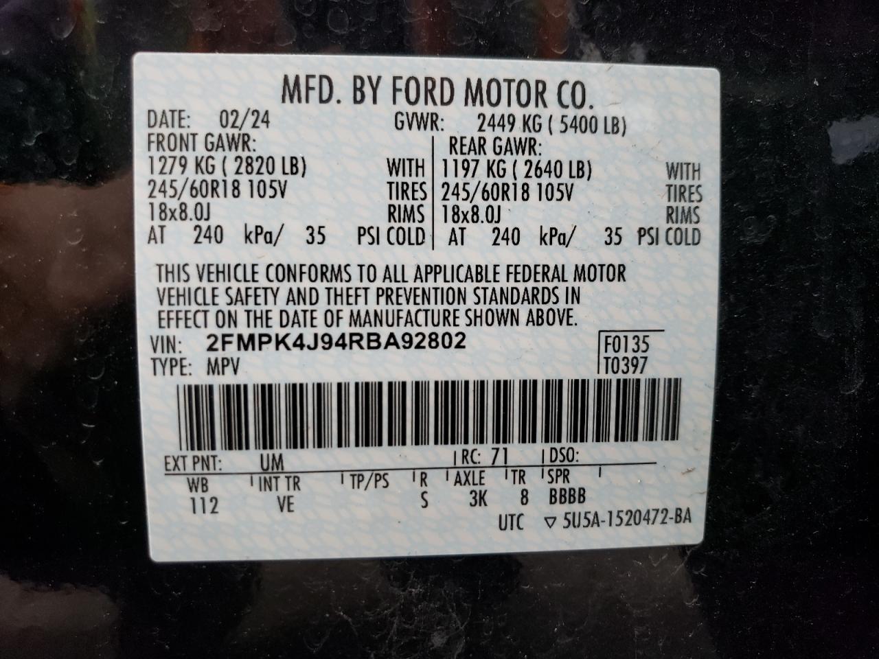 2FMPK4J94RBA92802 2024 Ford Edge Sel