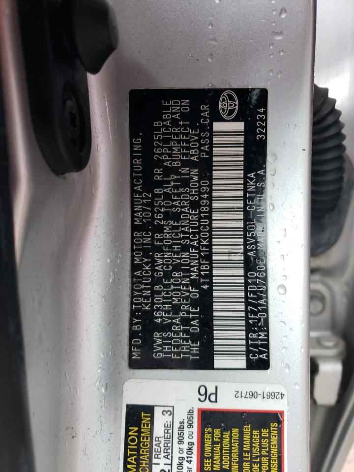 4T1BF1FK0CU189490 2012 Toyota Camry Base