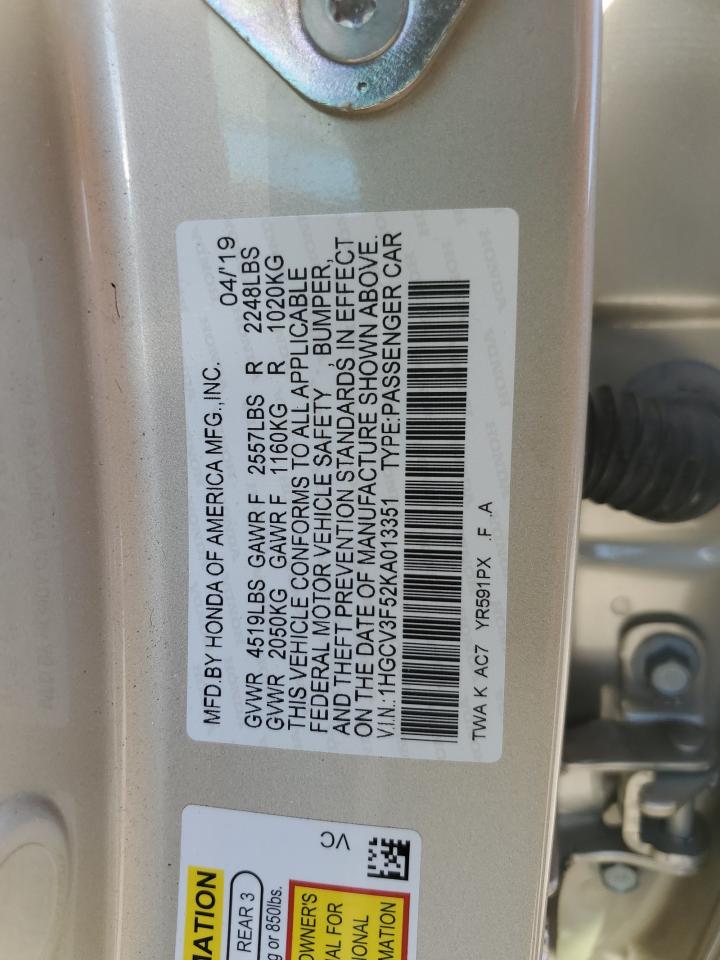 1HGCV3F52KA013351 2019 Honda Accord Hybrid Exl