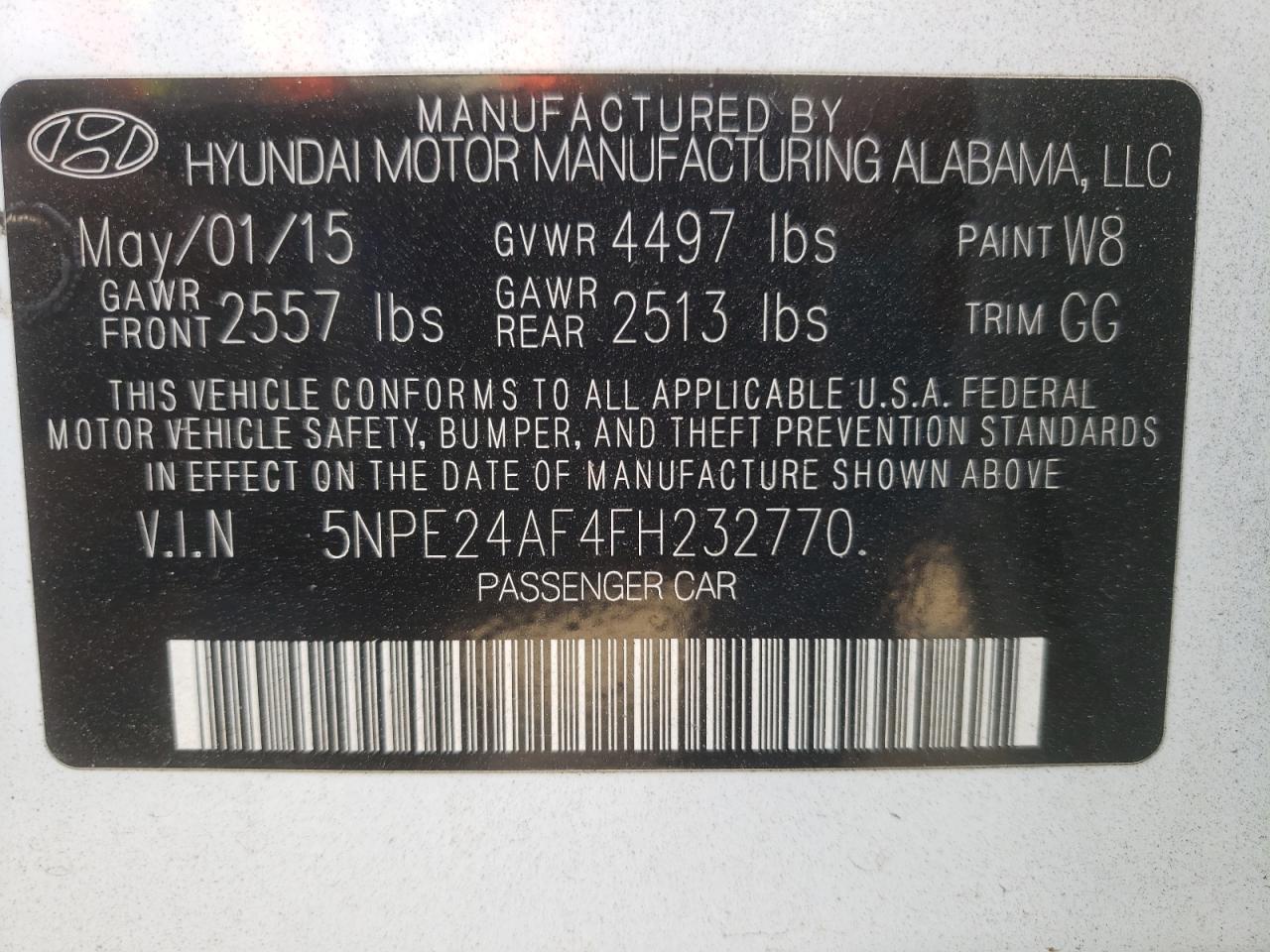 5NPE24AF4FH232770 2015 Hyundai Sonata Se