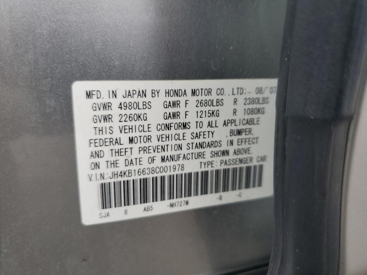 JH4KB16638C001978 2008 Acura Rl