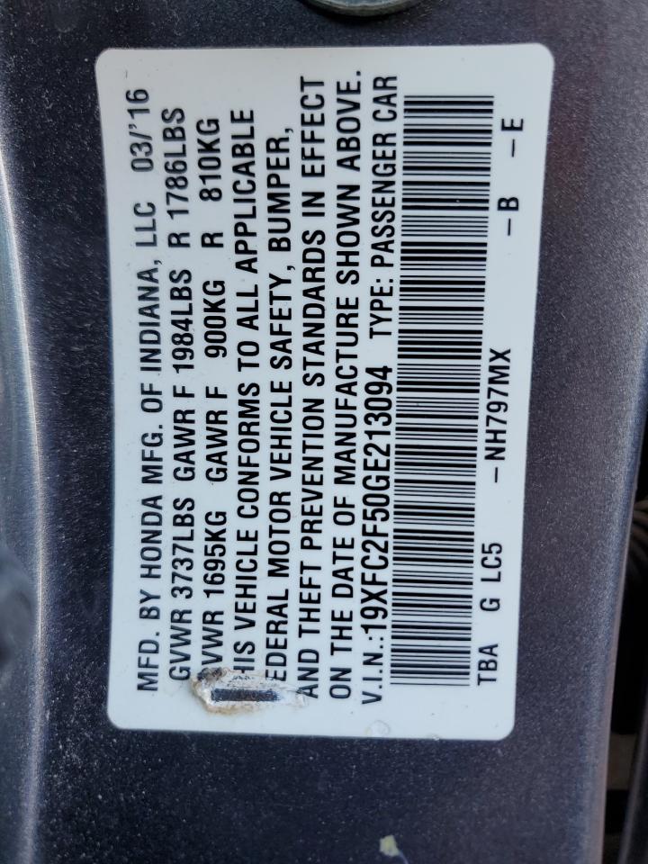 19XFC2F50GE213094 2016 Honda Civic Lx 19XFC2F50GE213094 2016 Honda Civic Lx
