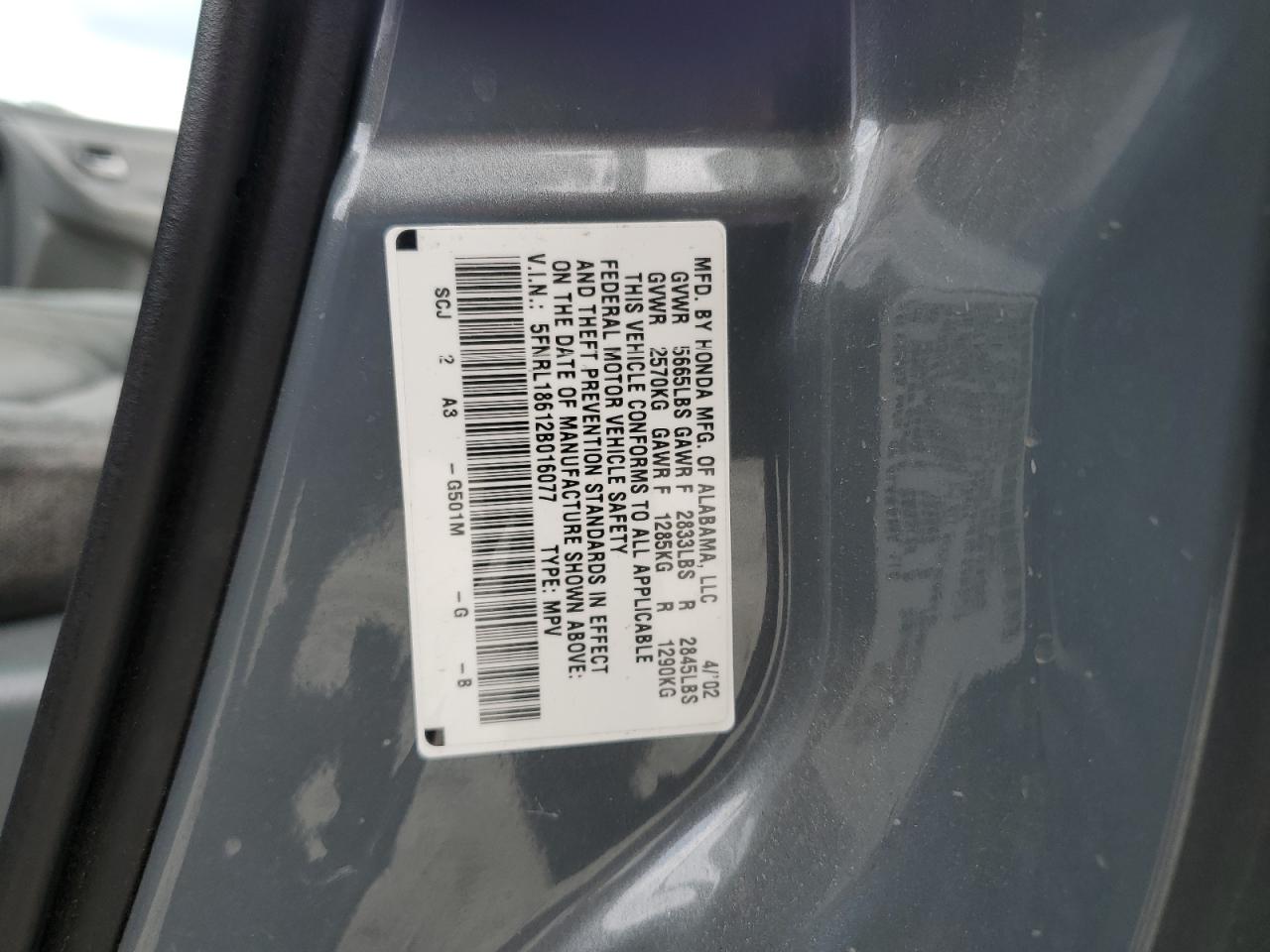 5FNRL18612B016077 2002 Honda Odyssey Ex