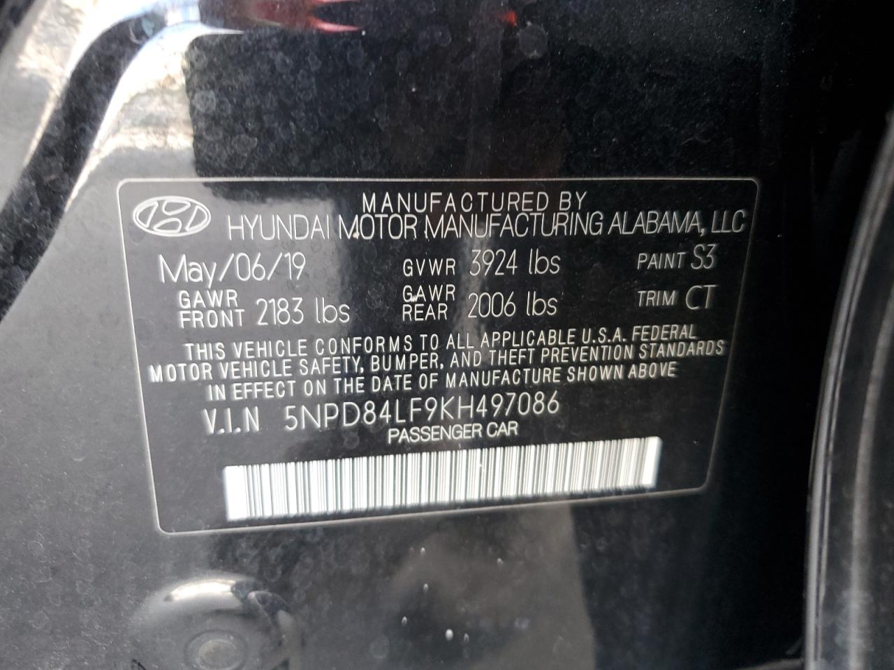 5NPD84LF9KH497086 2019 Hyundai Elantra Sel