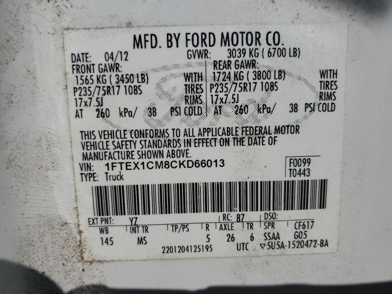 1FTEX1CM8CKD66013 2012 Ford F150 Super Cab