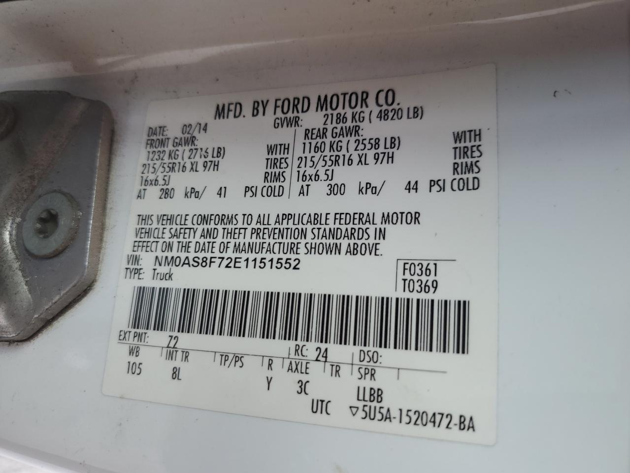 NM0AS8F72E1151552 2014 Ford Transit Connect Xlt