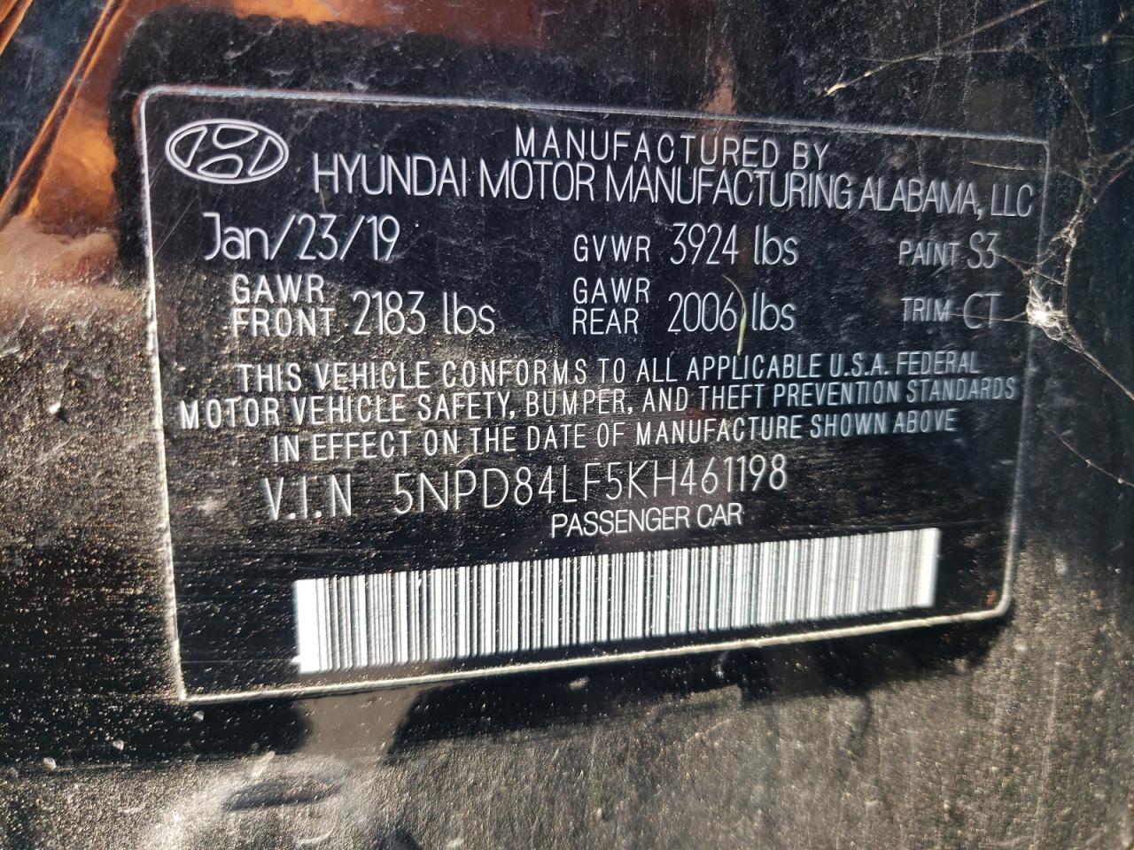 5NPD84LF5KH461198 2019 Hyundai Elantra Sel