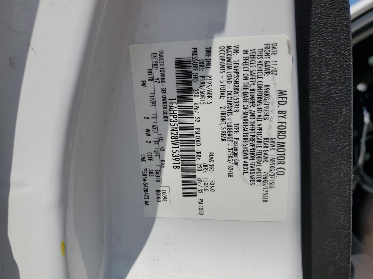 1FAHP35N28W153918 2008 Ford Focus Se