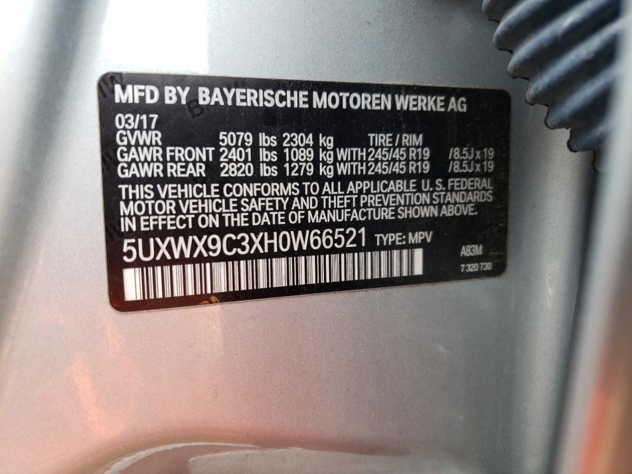 5UXWX9C3XH0W66521 2017 BMW X3 xDrive28I