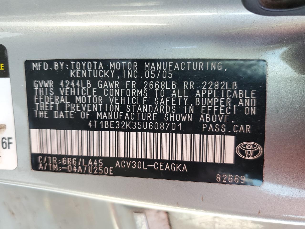 4T1BE32K35U608701 2005 Toyota Camry Le