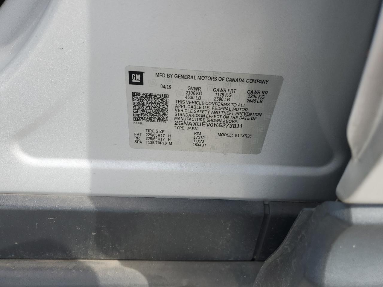 2GNAXUEV0K6273811 2019 CHEVROLET EQUINOX - Image 13