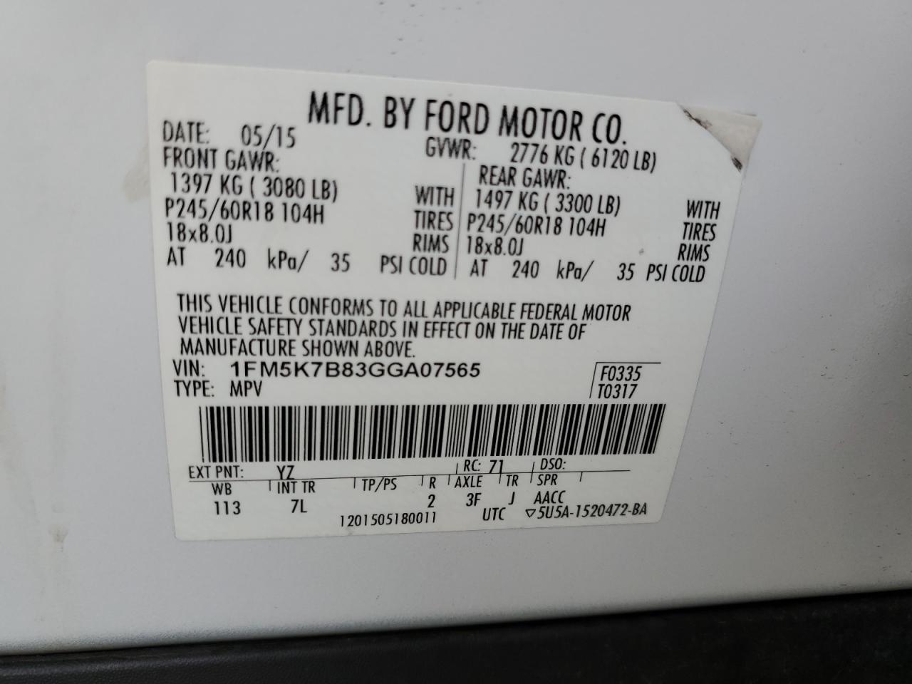 1FM5K7B83GGA07565 2016 Ford Explorer