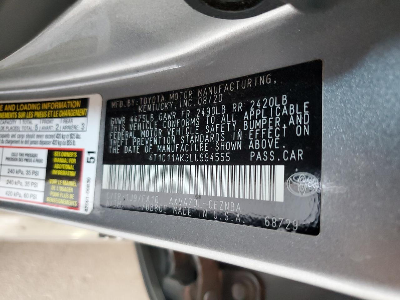 4T1C11AK3LU994555 2020 TOYOTA CAMRY - Image 14