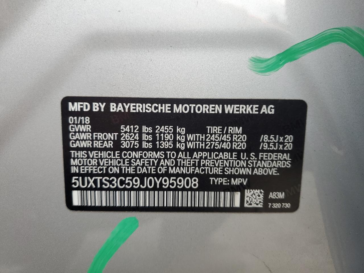 5UXTS3C59J0Y95908 2018 BMW X3 xDrivem40I