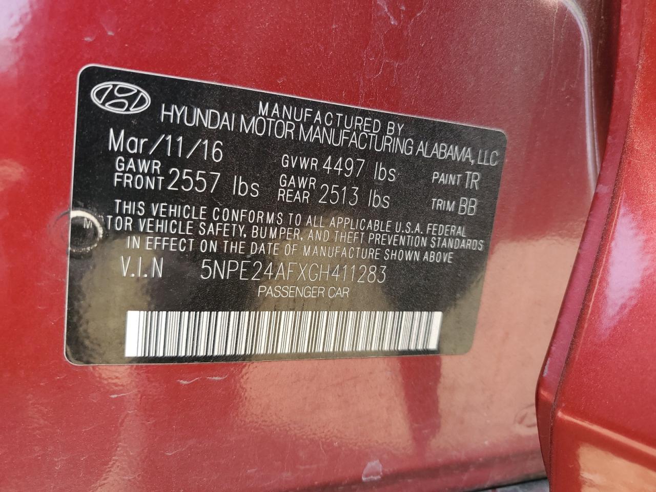 2016 Hyundai Sonata Se VIN: 5NPE24AFXGH411283 Lot: 72770534