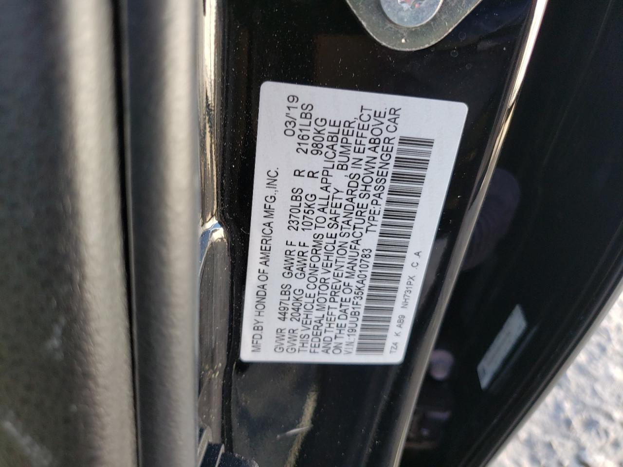 19UUB1F35KA010783 2019 Acura Tlx