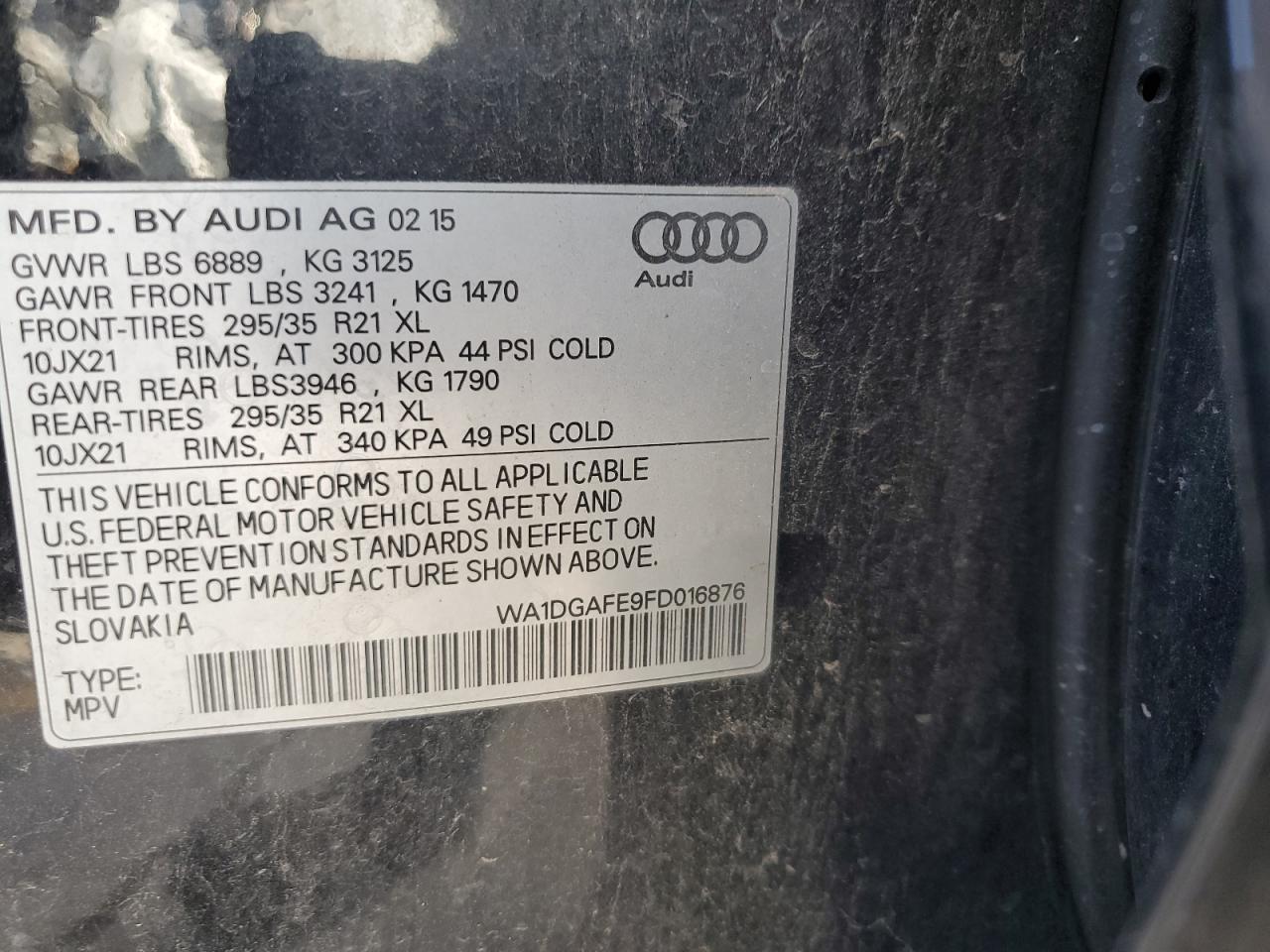 WA1DGAFE9FD016876 2015 Audi Q7 Prestige