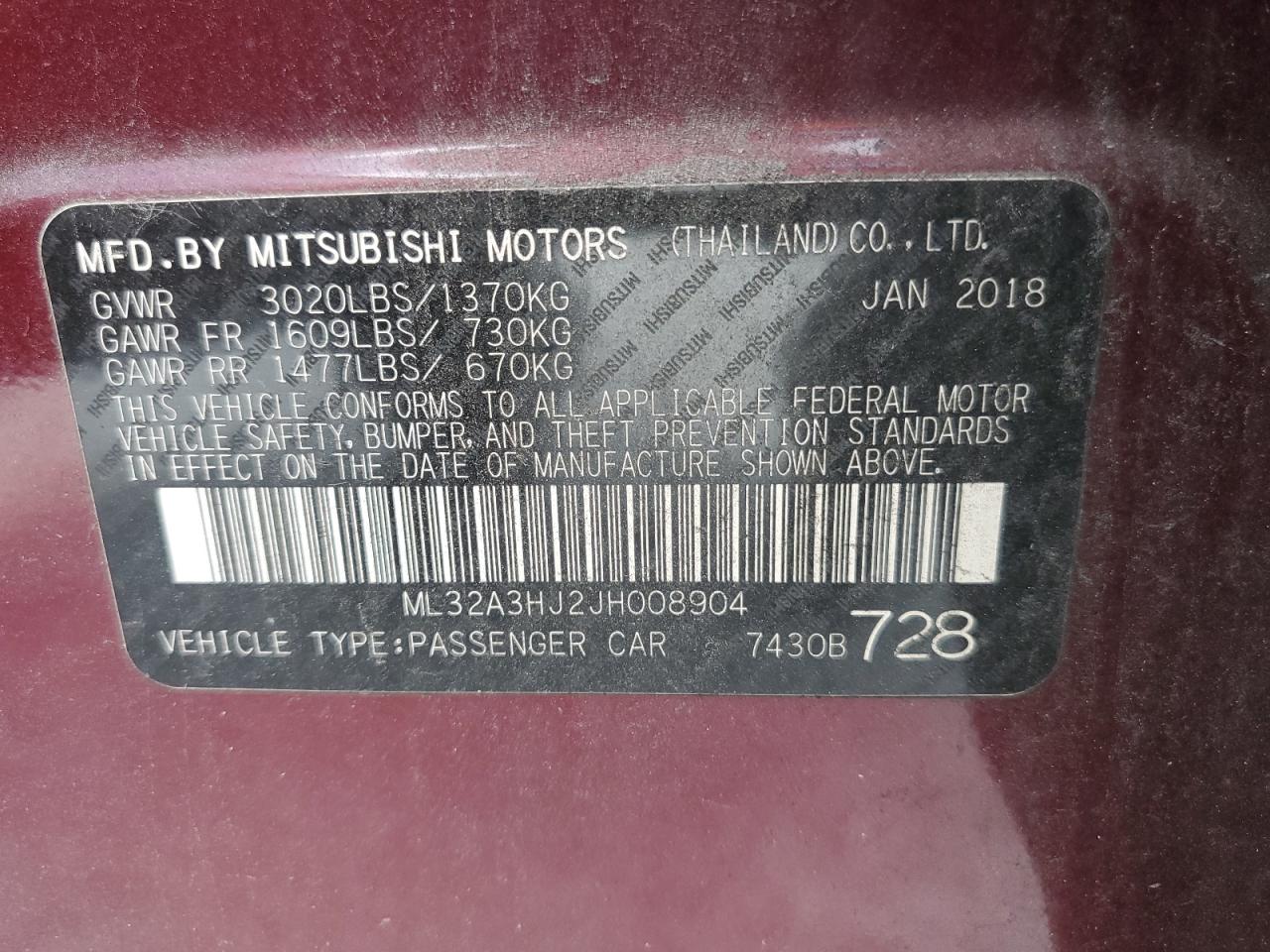 ML32A3HJ2JH008904 2018 Mitsubishi Mirage Es