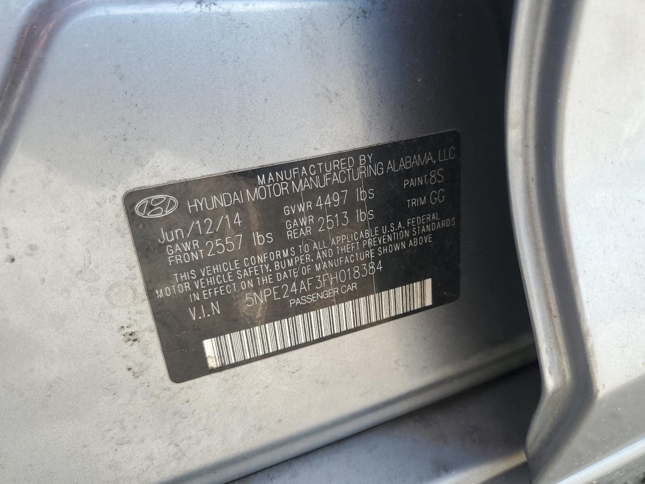 5NPE24AF3FH018384 2015 Hyundai Sonata Se