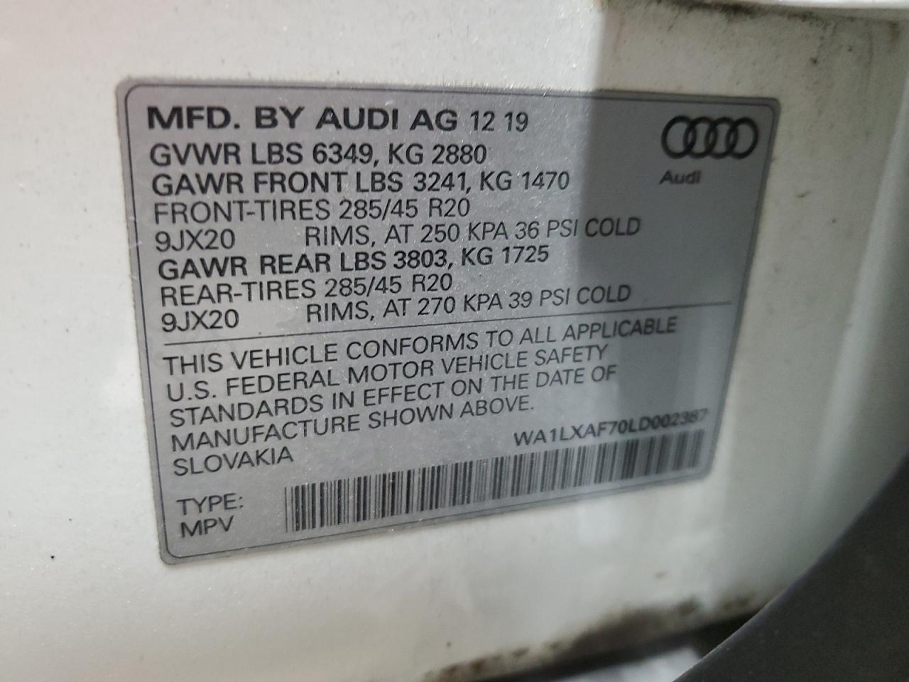 2020 Audi Q7 Premium Plus VIN: WA1LXAF70LD002387 Lot: 71970144