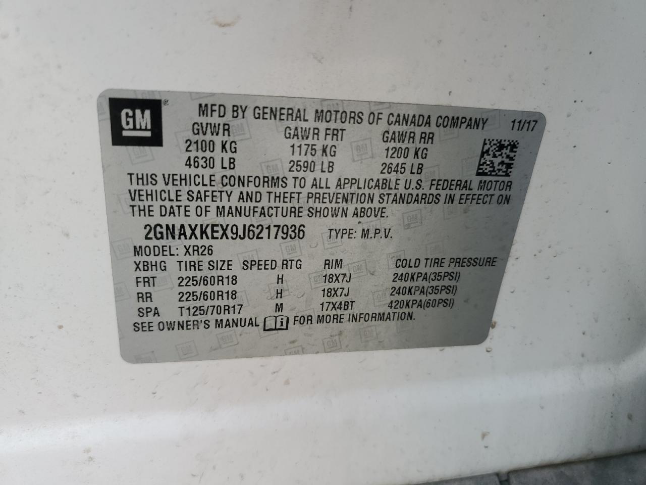 2GNAXKEX9J6217936 2018 CHEVROLET EQUINOX - Image 12