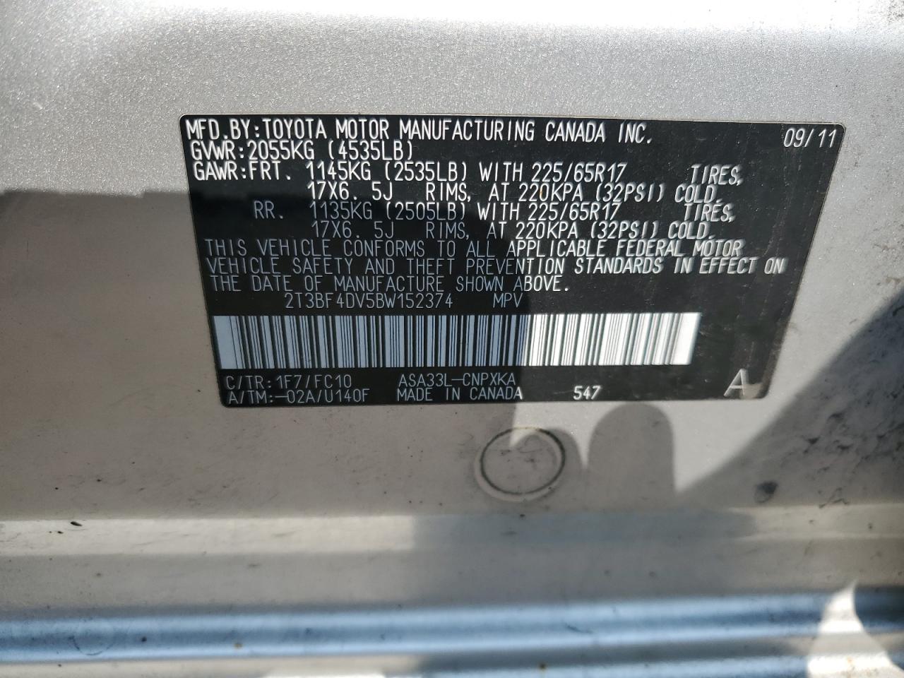 2T3BF4DV5BW152374 2011 Toyota Rav4