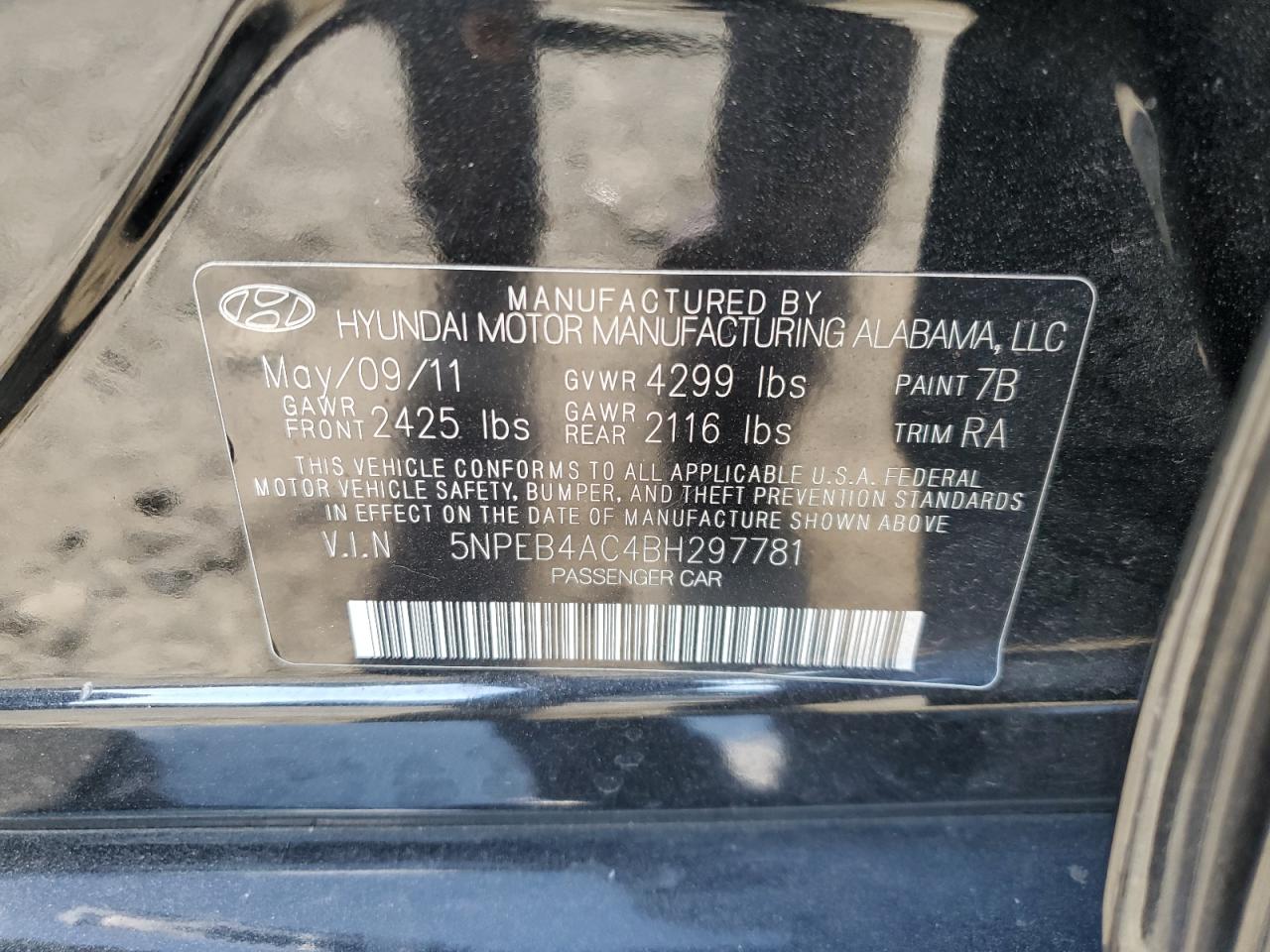 5NPEB4AC4BH297781 2011 Hyundai Sonata Gls