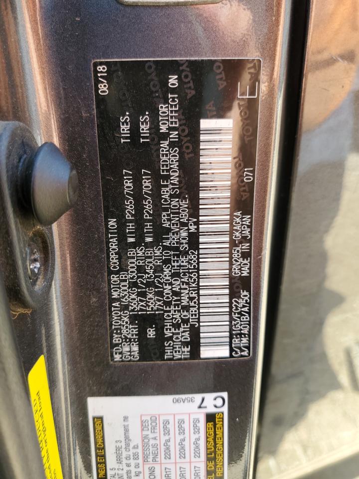 JTEBU5JR1K5615682 2019 Toyota 4Runner Sr5