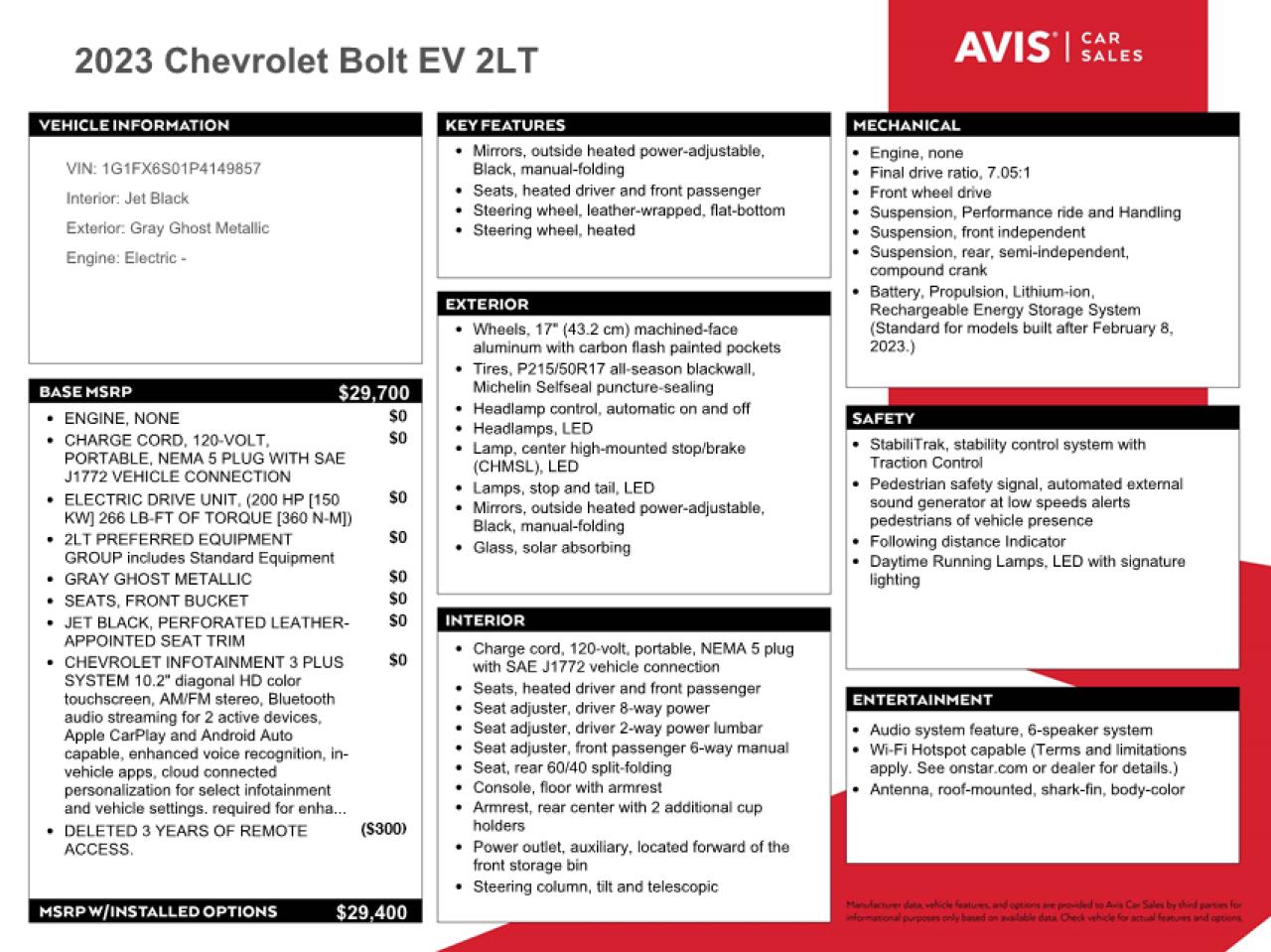 1G1FX6S01P4149857 2023 Chevrolet Bolt Ev 2Lt