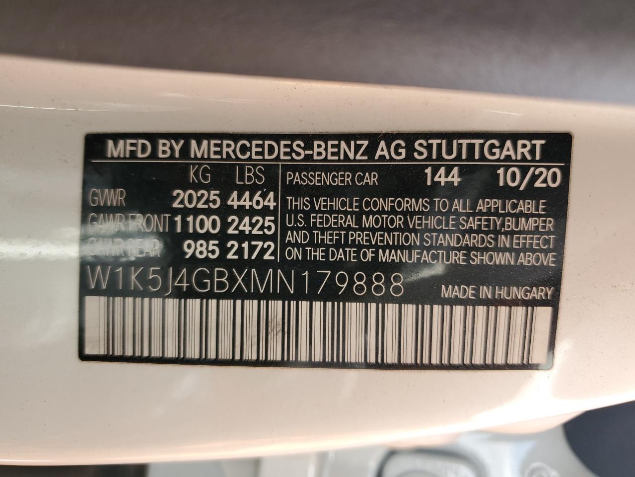 W1K5J4GBXMN179888 2021 Mercedes-Benz Cla 250