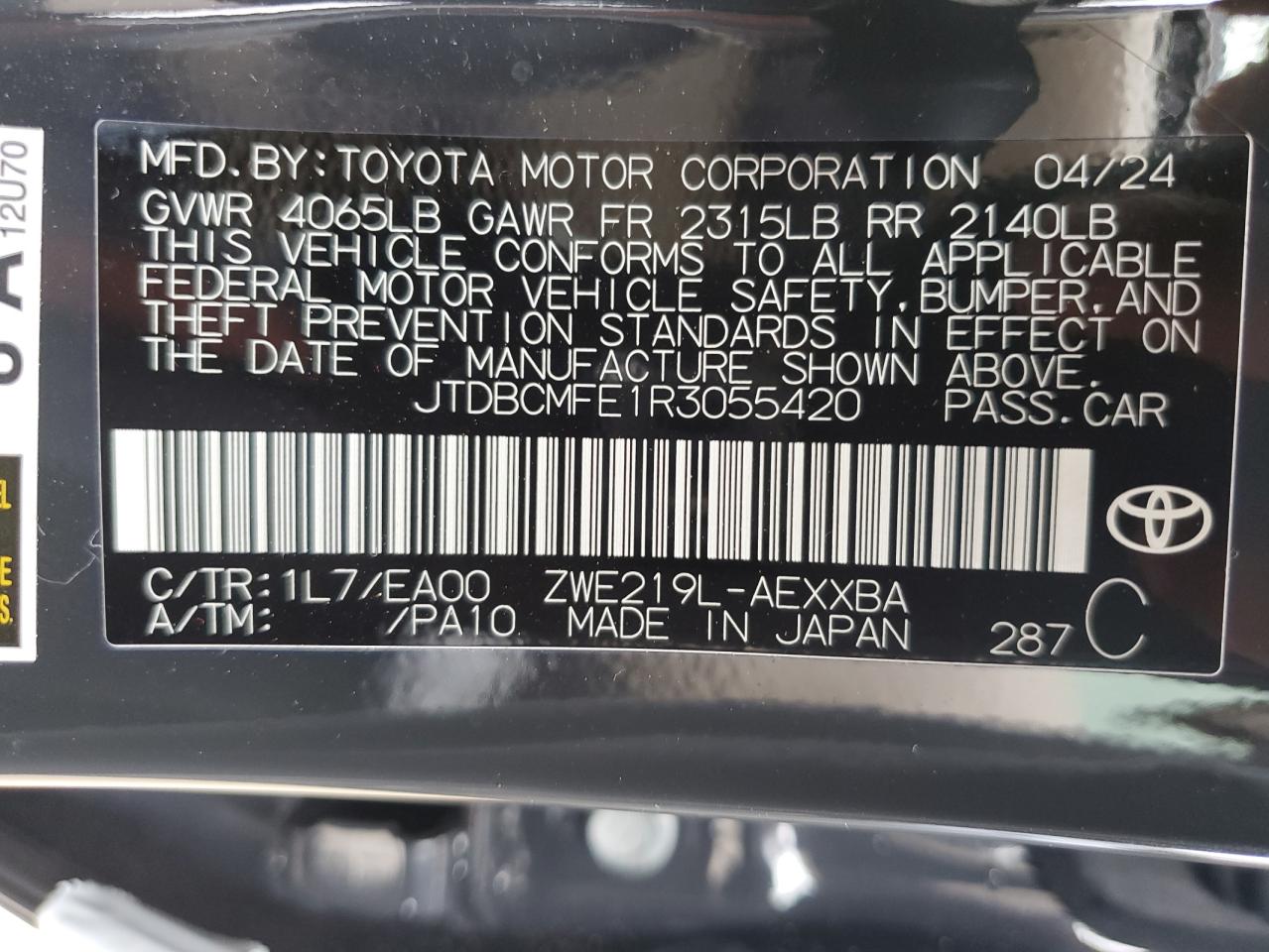 JTDBCMFE1R3055420 2024 Toyota Corolla Le