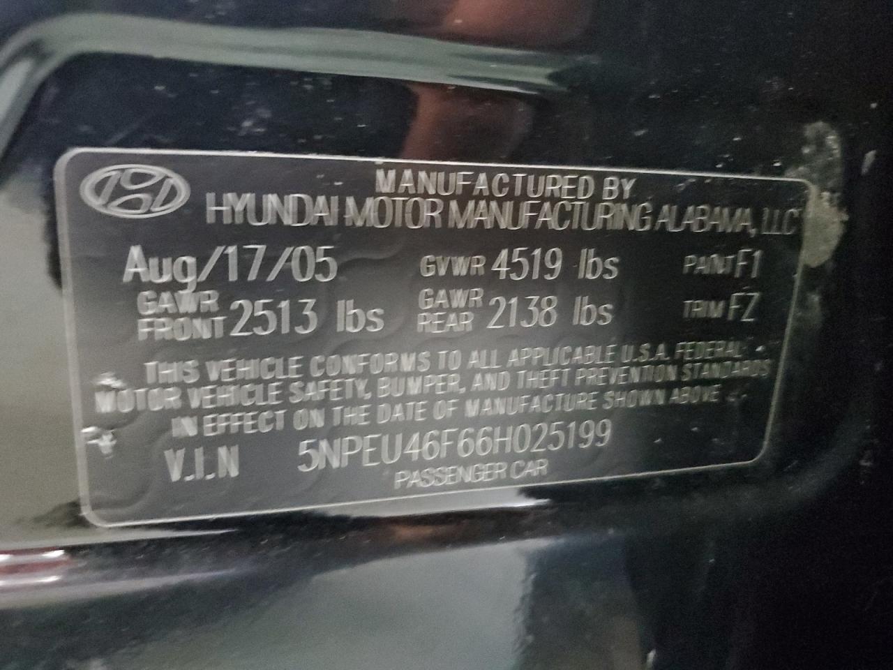 5NPEU46F66H025199 2006 Hyundai Sonata Gls