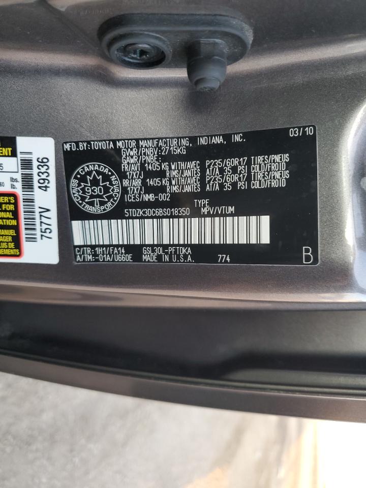 5TDZK3DC6BS018350 2011 Toyota Sienna