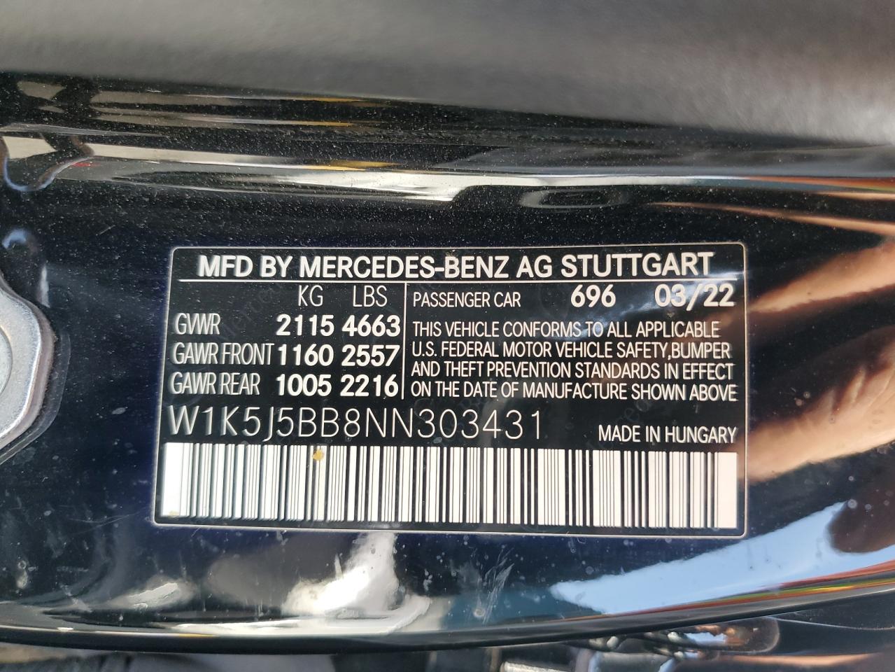 2022 Mercedes-Benz Cla Amg 35 4Matic VIN: W1K5J5BB8NN303431 Lot: 72094494