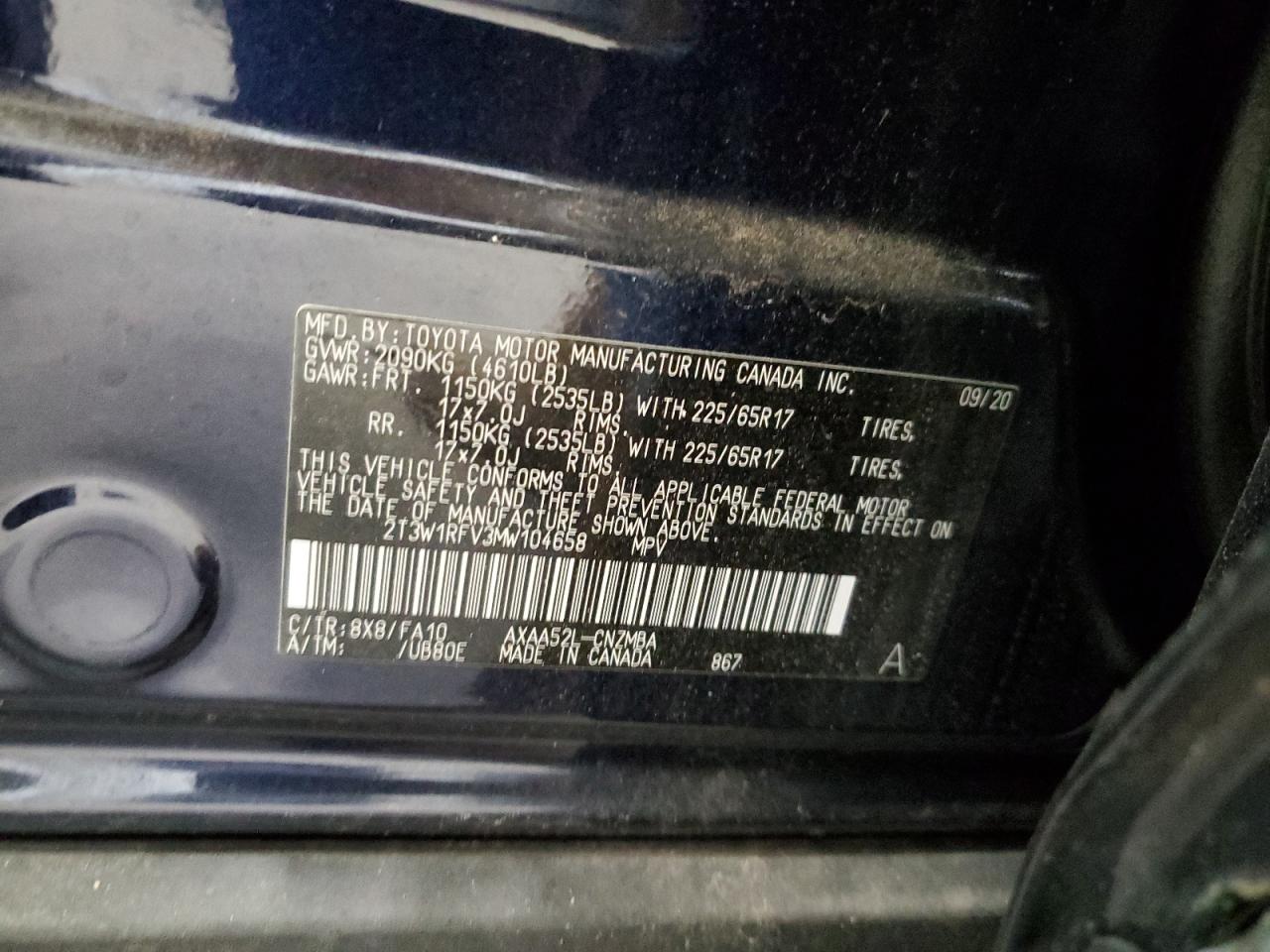 2T3W1RFV3MW104658 2021 Toyota Rav4 Xle