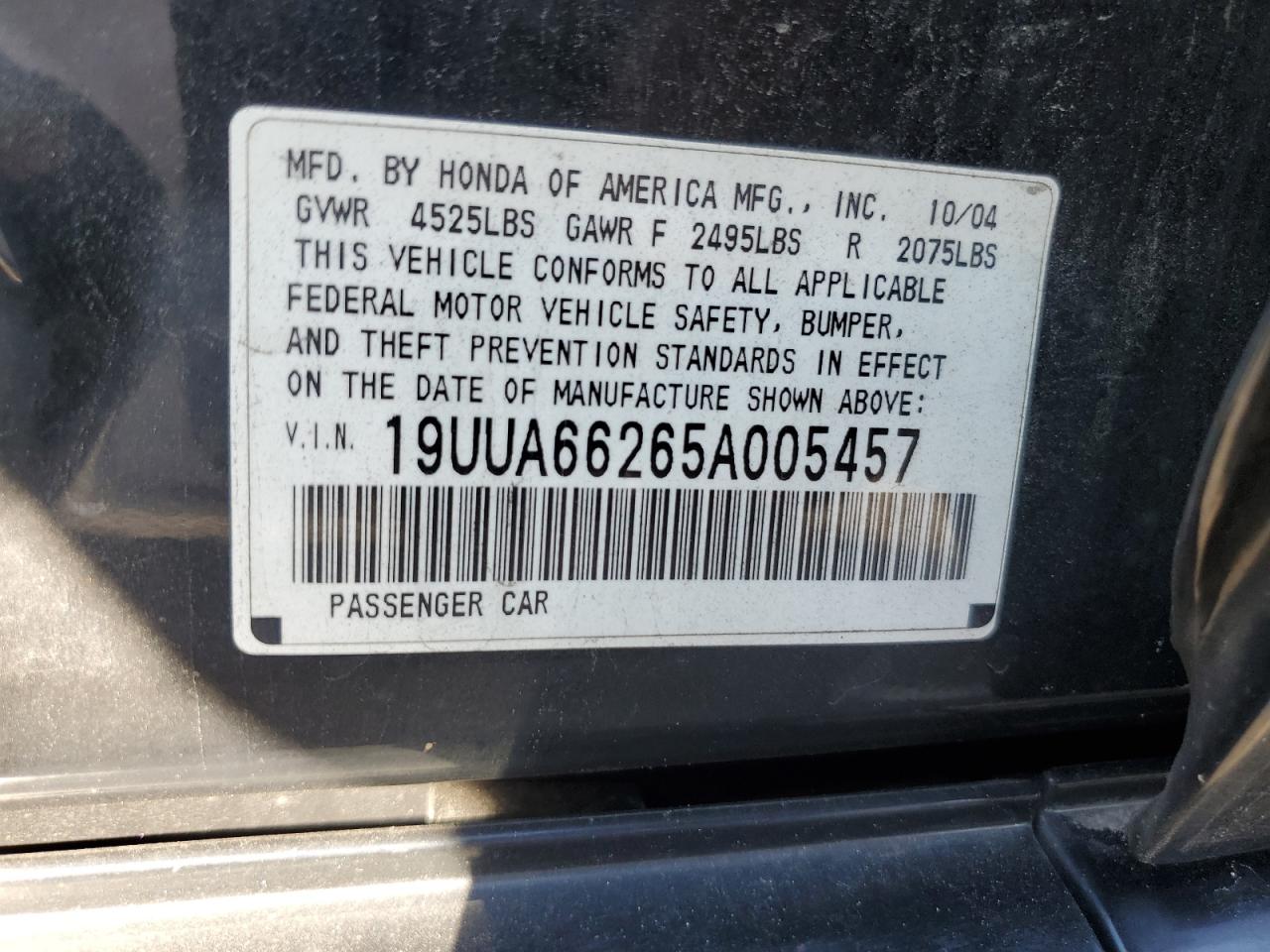 19UUA66265A005457 2005 Acura Tl