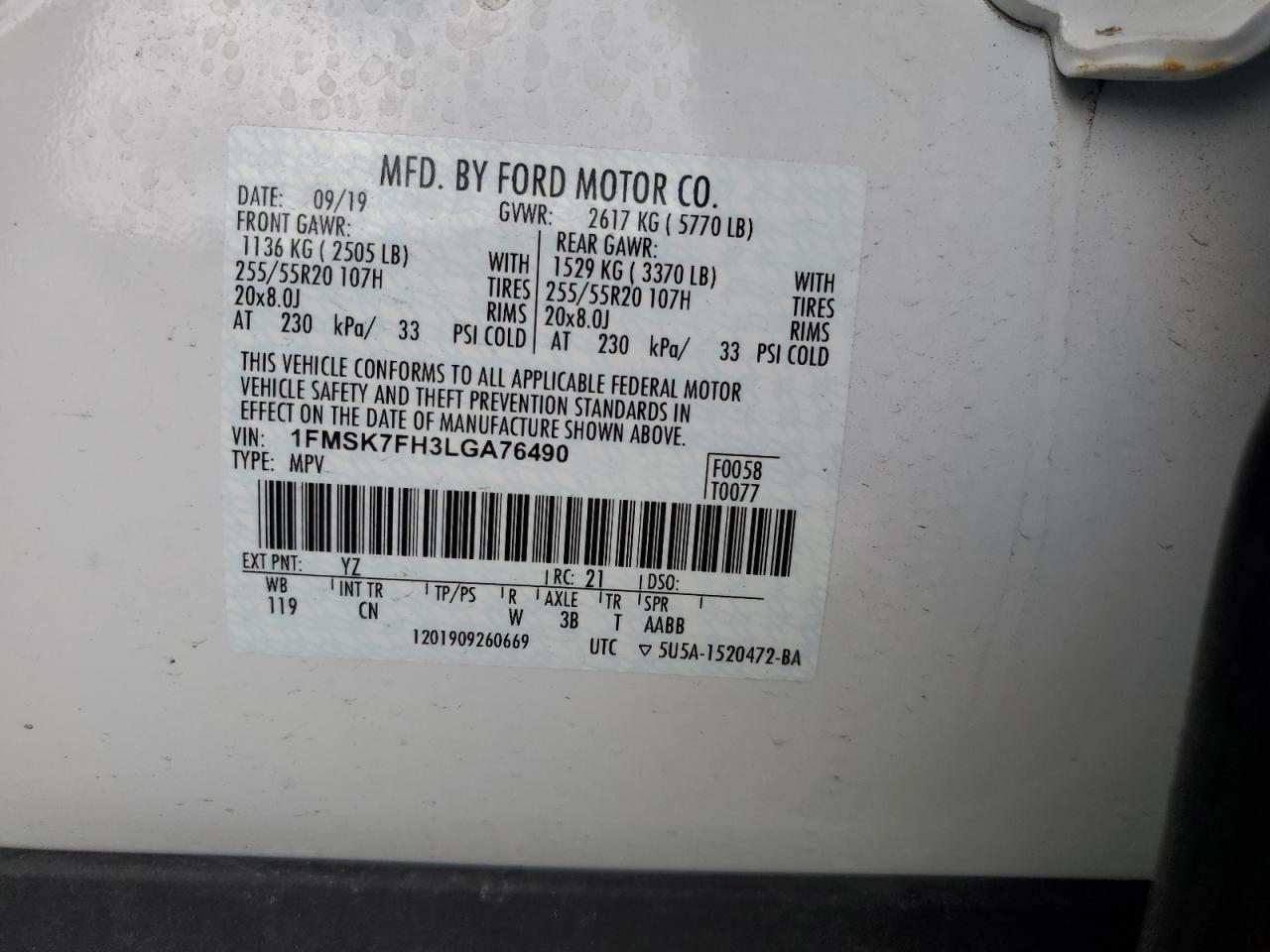 1FMSK7FH3LGA76490 2020 FORD EXPLORER - Image 13