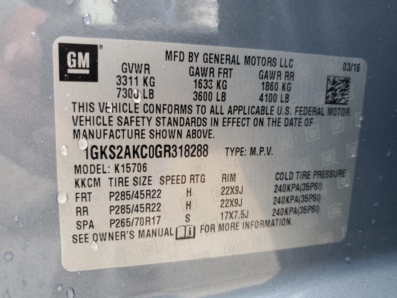 1GKS2AKC0GR318288 2016 GMC Yukon Sle