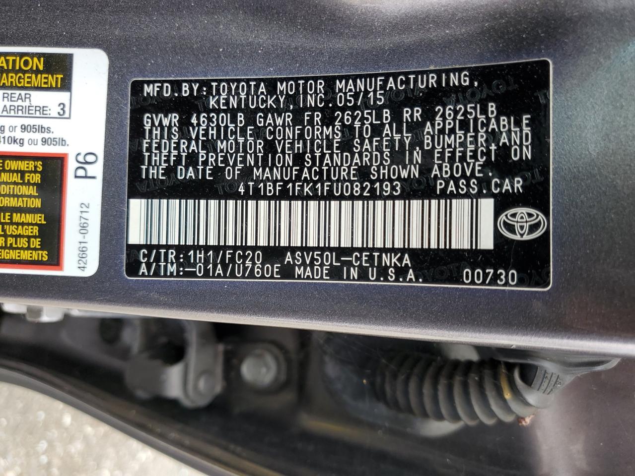 4T1BF1FK1FU082193 2015 Toyota Camry Le