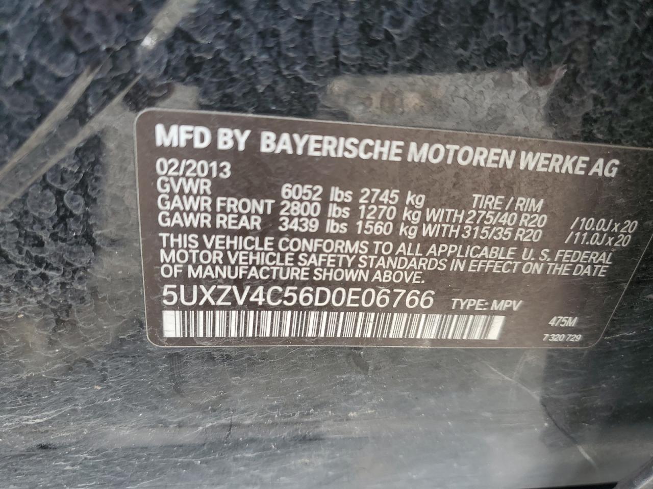 2013 BMW X5 xDrive35I VIN: 5UXZV4C56D0E06766 Lot: 71309884