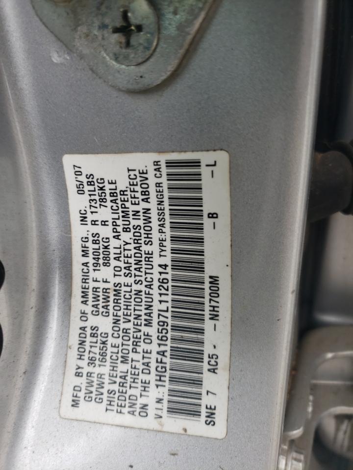 1HGFA16597L112614 2007 Honda Civic Lx