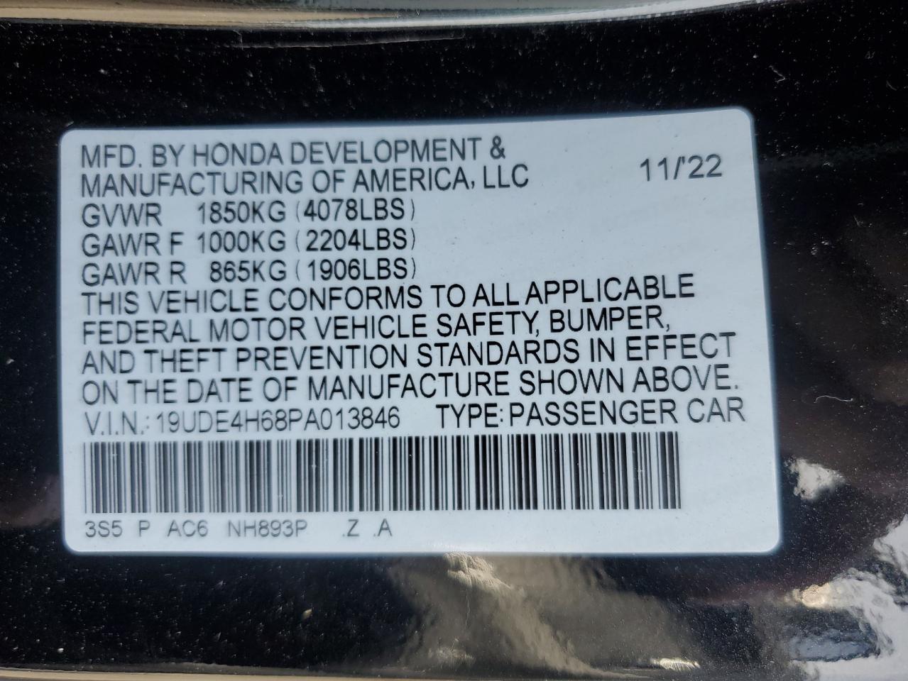 19UDE4H68PA013846 2023 Acura Integra A-Spec Tech