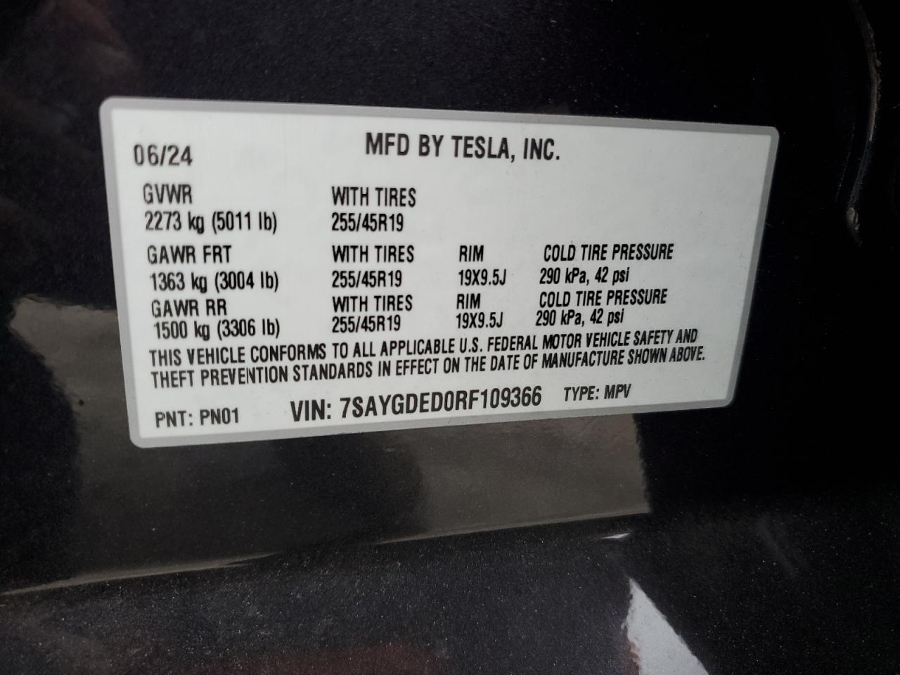 7SAYGDED0RF109366 2024 Tesla Model Y