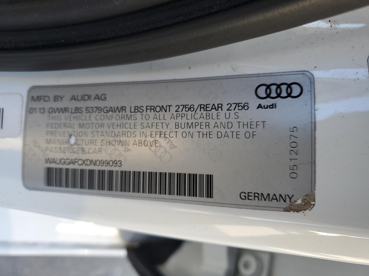 2013 Audi A6 Premium Plus VIN: WAUGGAFCXDN099093 Lot: 72547034