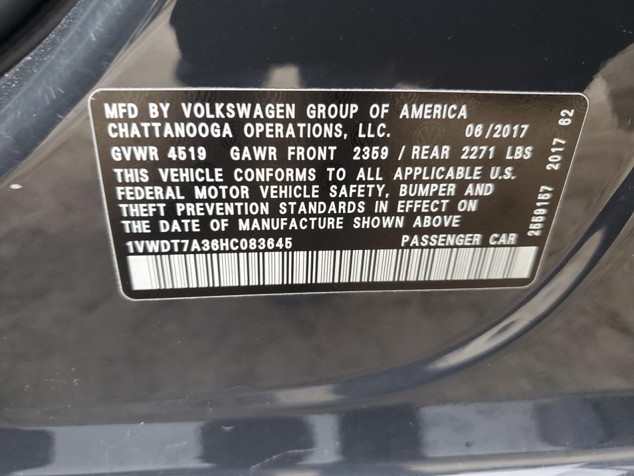 1VWDT7A36HC083645 2017 VOLKSWAGEN PASSAT - Image 12