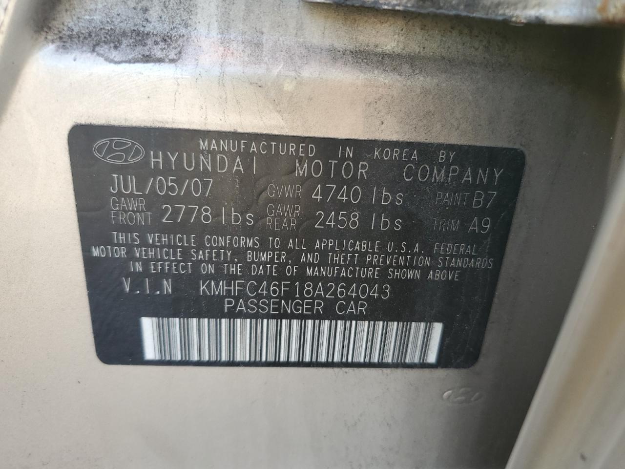 KMHFC46F18A264043 2008 Hyundai Azera Se