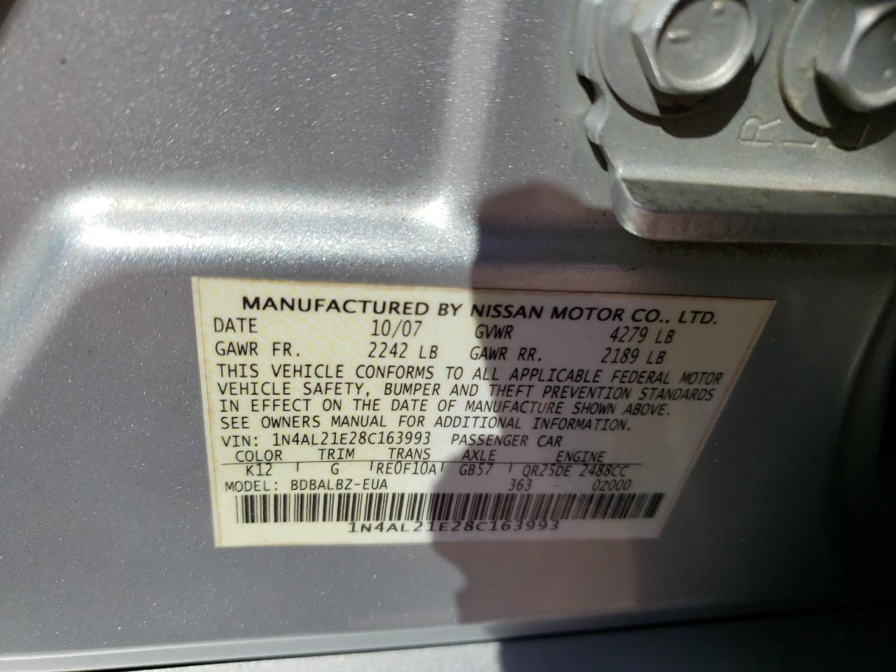 1N4AL21E28C163993 2008 Nissan Altima 2.5