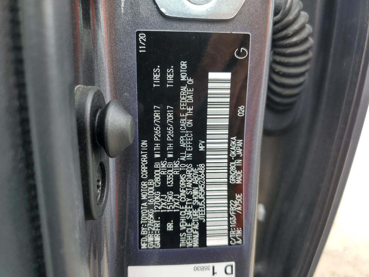 2021 Toyota 4Runner Sr5 VIN: JTEEU5JR5M5236488 Lot: 70639704