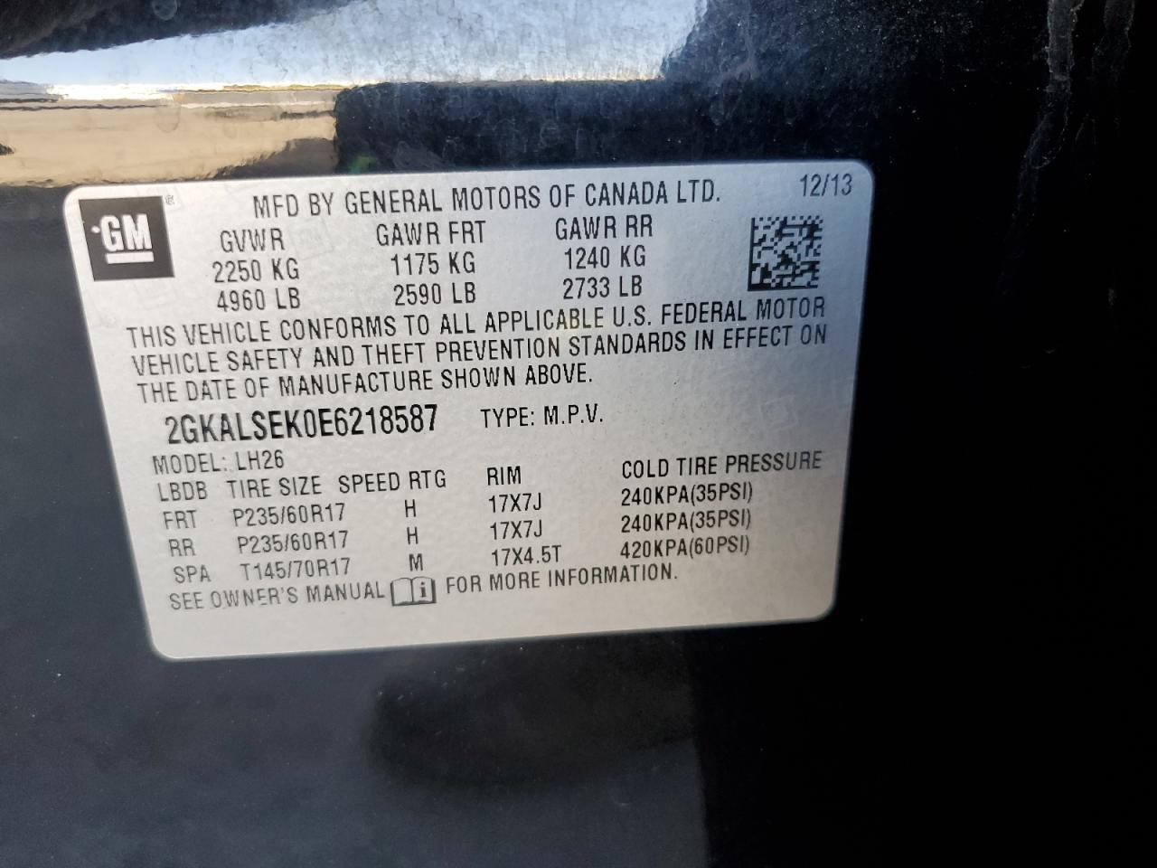 2GKALSEK0E6218587 2014 GMC Terrain Slt